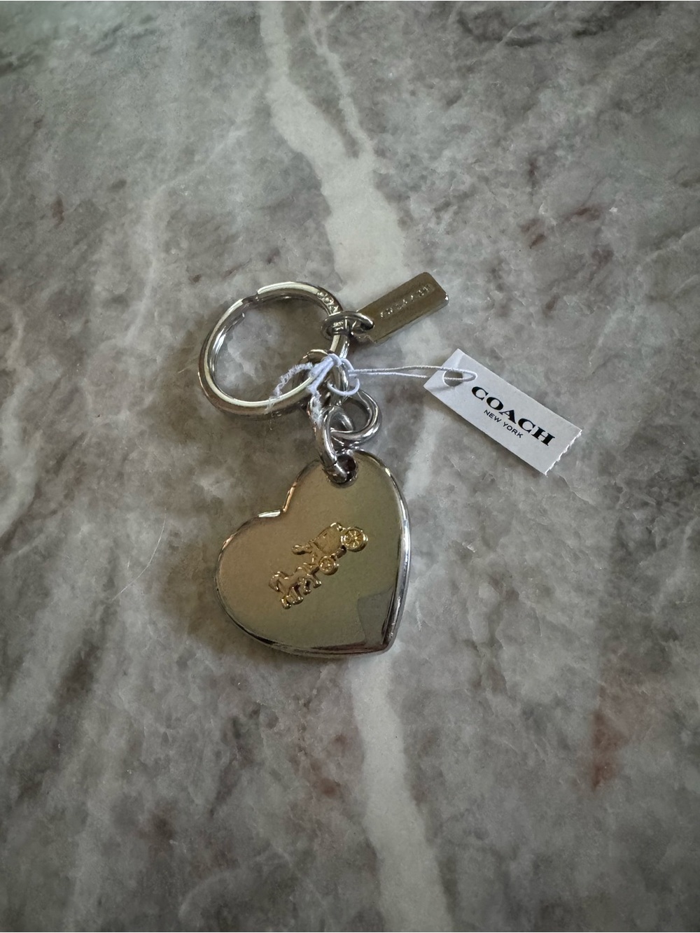 Coach Gold and Silver Heart Keychain with Logo Charm